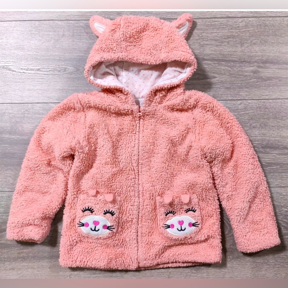 Members Mark Jacket Toddler Girls 4T Plush Cat Jacket Kids Pink